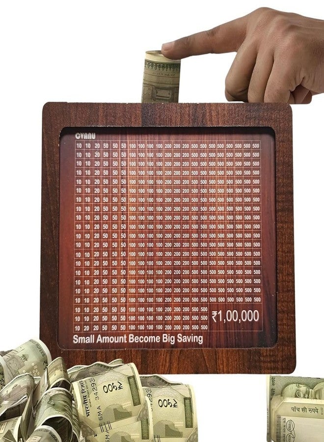 CVANU Wooden Mini Piggy Bank with Printed Money Saving Tracker Number Paste on Box for Kids| Donation Use| Money Saver (Brown)_522 - Image 4